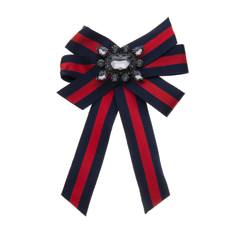 Bow two-tone stripes with multi rhinestones