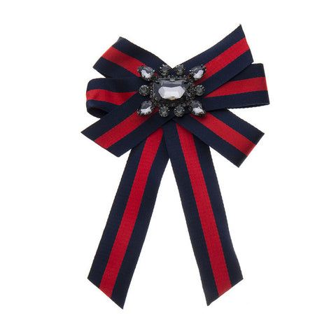 Bow two-tone stripes with multi rhinestones