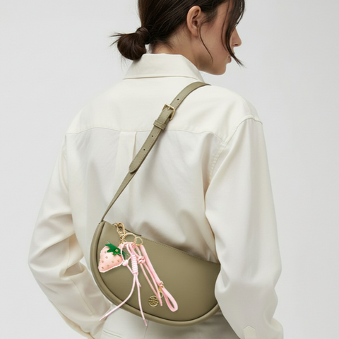 Bag Charms - Erdbeere mit Blattdetail