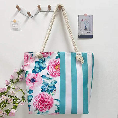 Strandtasche - Flower Streifen