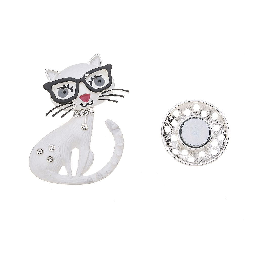 Brosche - Katze mit Brille