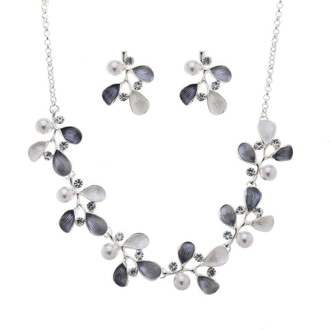 Halskette Set-Mini Blätter mit Diamanten-Perlen