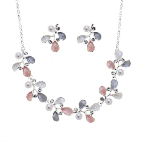 Halskette Set-Mini Blätter mit Diamanten-Perlen