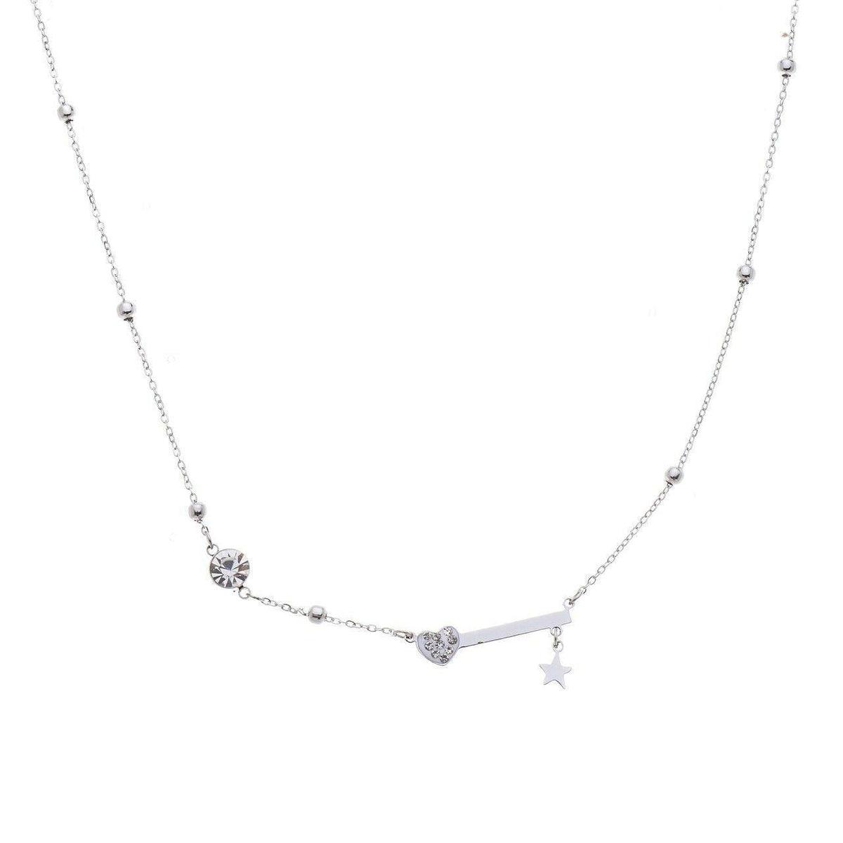 Edelstahlhalskette-Mini Stern mit Herzchen-Diamant - Fox by Ren
