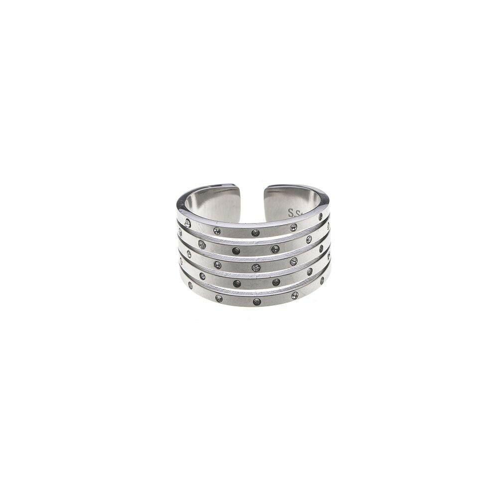 Edelstahlring - Striche und Strass - Fox by Ren