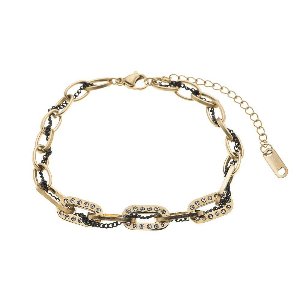 Edelstahlarmband - Ellipse mit Strass und schmale Kette - Fox by Ren