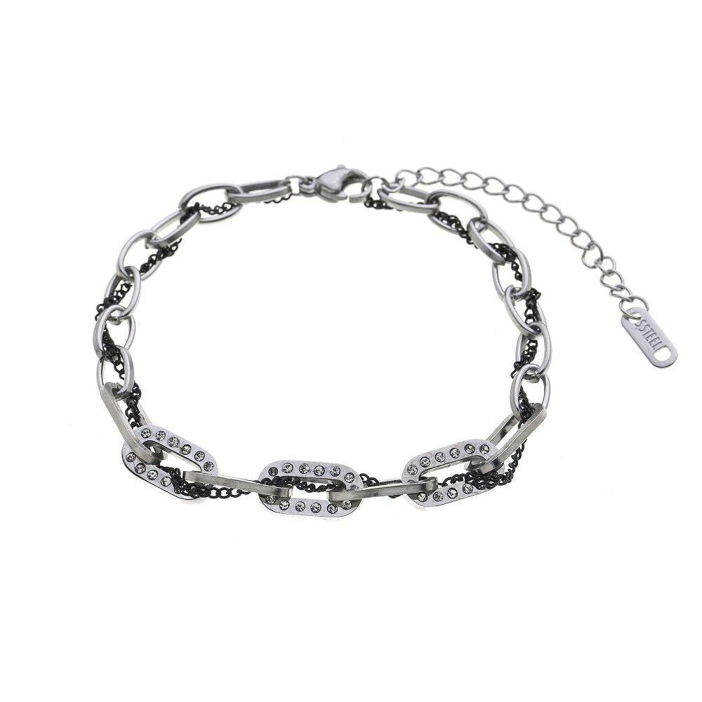 Edelstahlarmband - Ellipse mit Strass und schmale Kette - Fox by Ren