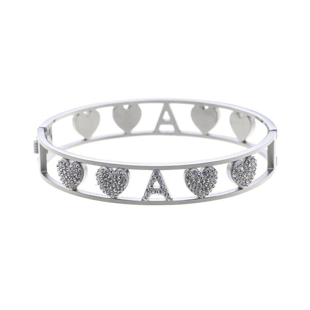 Edelstahlarmreifen - Herzen und Buchstaben "A" mit Strass - Fox by Ren
