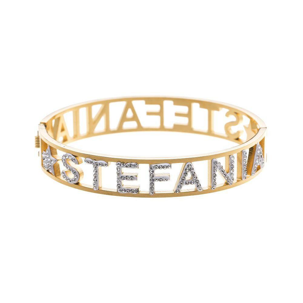 Edelstahlarmreifen - Buchstaben "STEFANIA" mit Strass und Stern - Fox by Ren