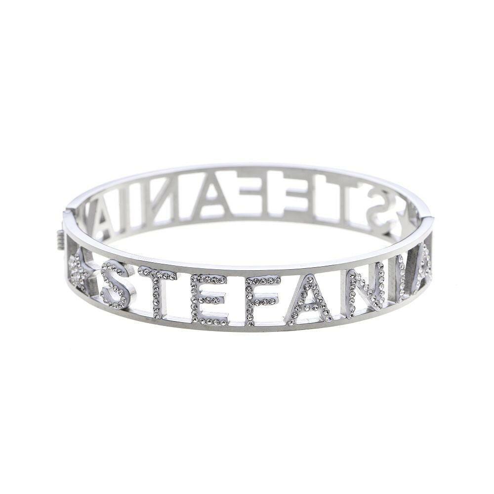 Edelstahlarmreifen - Buchstaben "STEFANIA" mit Strass und Stern - Fox by Ren
