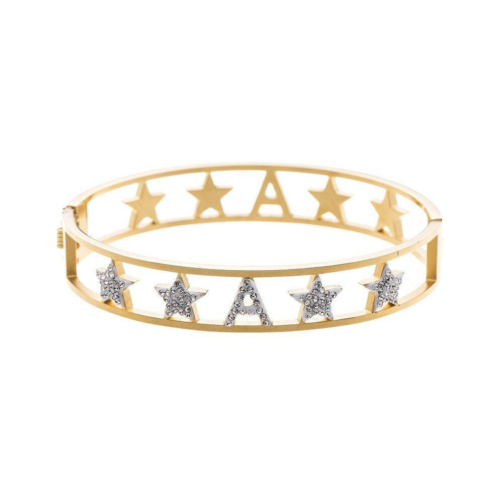 Edelstahlarmreifen - Sterne und Buchstaben "A" mit Strass - Fox by Ren