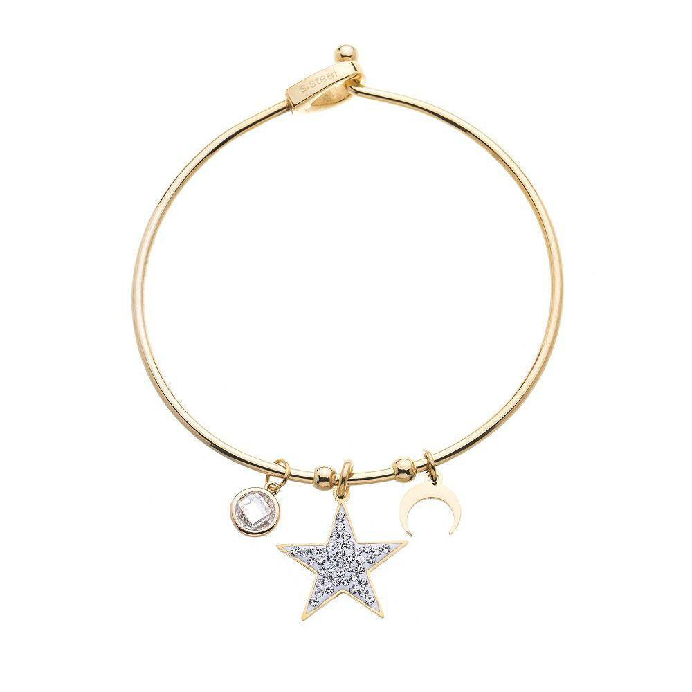 Edelstahlarmreifen - Strass, Mond und Stern - Fox by Ren