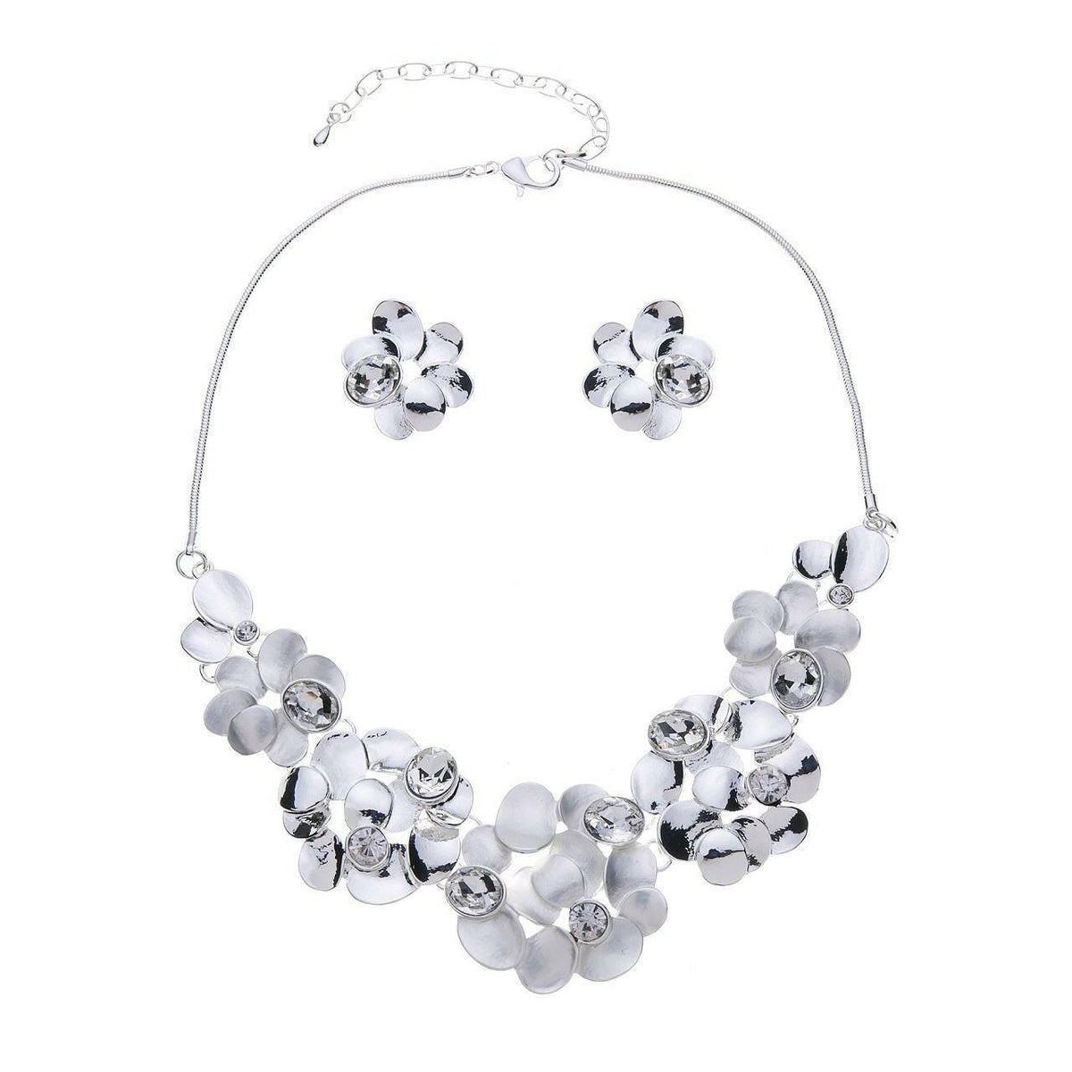 Halskette Set-Ohrringe Blumen mit Diamanten - Fox by Ren