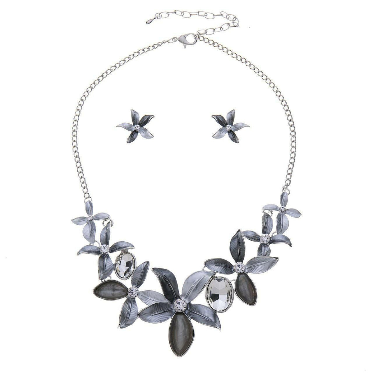 Halskette Set-Ohrringe Lilien mit Diamanten - Fox by Ren