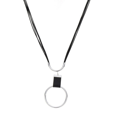Halskette-Silberkreis-breiter Lederband